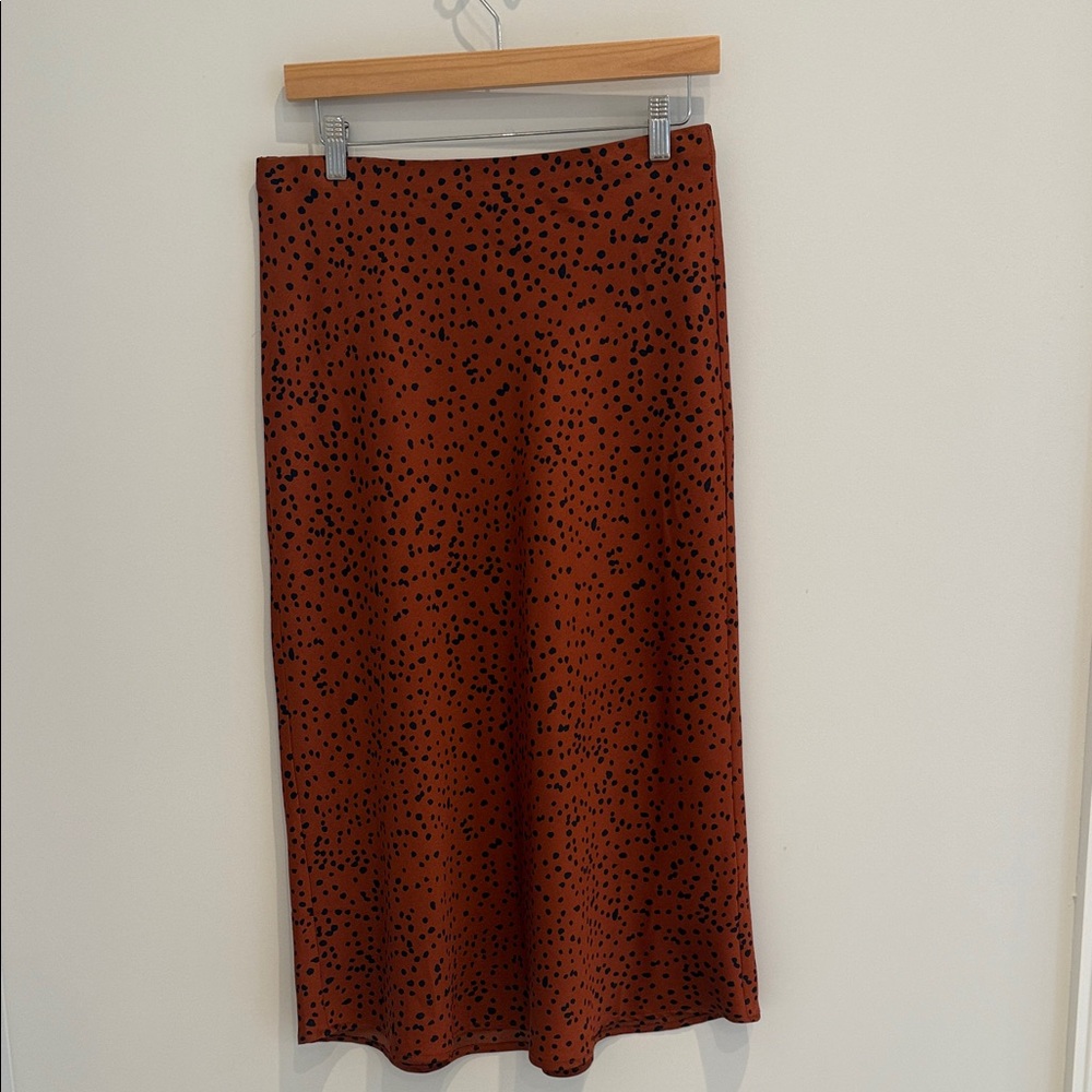 re:named Burnt Orange Midi Skirt with Black Spot Print